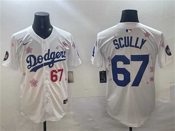 Men%27s Los Angeles Dodgers #67 Vin Scully White 2025 Tokyo Series Limited Stitched Jersey